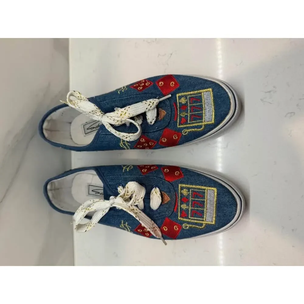 Vintage 90’s Sebastino Size 9.5 Casino Theme Embroidered Denim Sneakers Flats